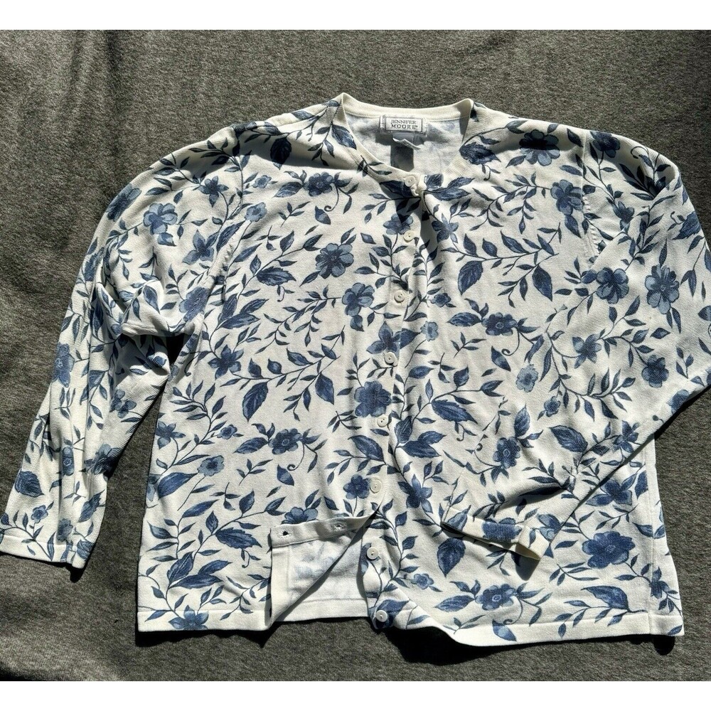 Jennifer Moore Cardigan Sweater  Women’s L Cornflower Blue Floral Cottagecore